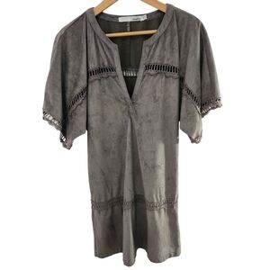 Miilla Women's V-neck Faux Suede Boho Mini Dress